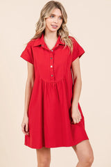 Twill Short Sleeve Collared Mini Dress Mittoshop