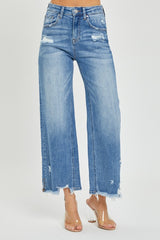 High Rise Side Slit Raw Hem Cropped Jeans Risen
