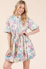 Floral Eyelet Lace Puff Sleeve Mini Shirt Dress GeeGee