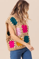 Granny Square Openwork Sweater Vest BiBi