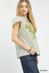 V-Neck Stripe Top with Lace Trim Umgee