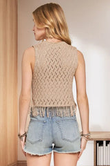 Fringe Hem Lurex Crochet Vest Top Adora