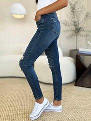 Mid Waist Distressed Slim Jeans Judy Blue