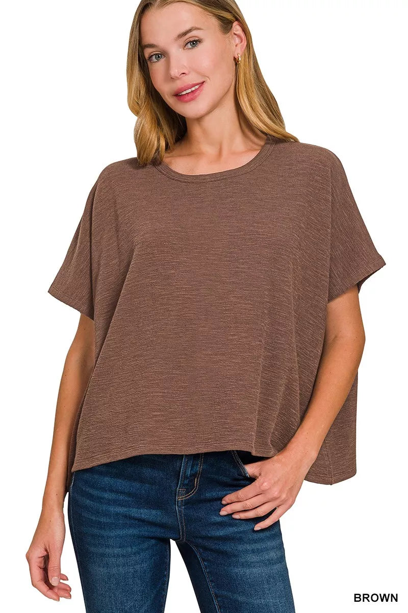 Cotton Slub Oversized Tee ZENANA BROWN S/M