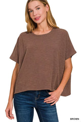 Cotton Slub Oversized Tee ZENANA BROWN S/M