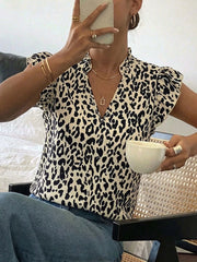 Leopard Print Ruffle Sleeve Blouse Simmer & Fay