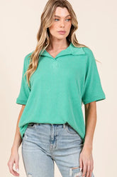 Ribbed Collared Neck Top BomBom