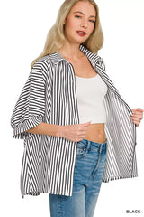 Oversized Stripe Button Down Shirt ZENANA