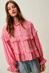 Variegated Stripe Reversible Flowy Boho Blouse So Me FUCHSIA S