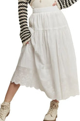 Elastic Waistband Midi Tiered Midi Skirt Adora OFF WHITE S