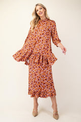 Floral Ruffled Top and Midi Skirt Set Celeste