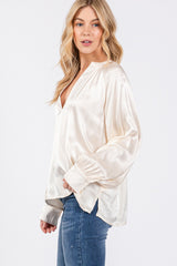 Notched Long Sleeve Raglan Blouse Sage + Fig