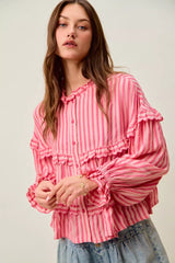 Variegated Stripe Reversible Flowy Boho Blouse So Me