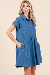 Twill Short Sleeve Collared Mini Dress Mittoshop