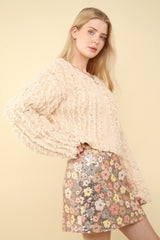 Shaggy Yarn Knit Zip Up Jacket Very J Cream S