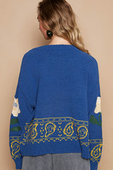 Flower Lace Patch Long Sleeve Sweater POL