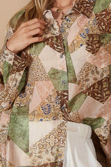 Boho Chic Patchwork Button-Down Blouse POL