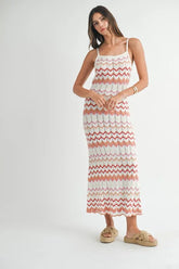 Lightweight Pointelle Chevron Knit Backless Maxi Dress Mable
