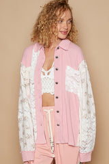 Floral Contrast Front Lace Pocket Shirt POL