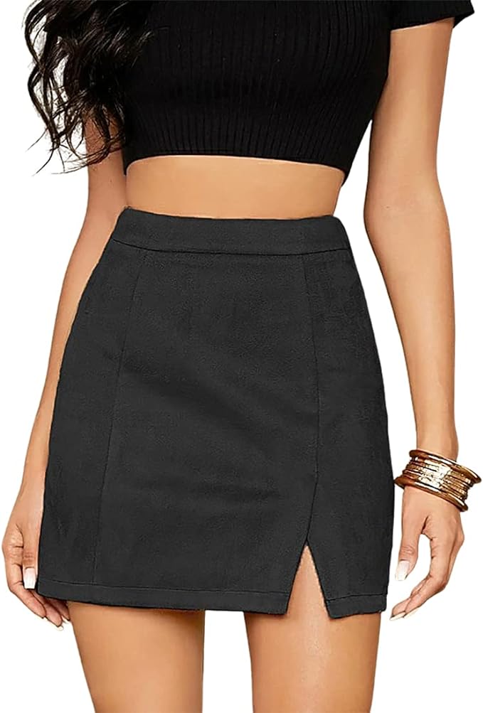 High Waist Faux Suede Side Split Bodycon Short Mini Skirt SALE