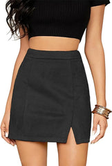 High Waist Faux Suede Side Split Bodycon Short Mini Skirt SALE