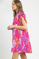Floral Print Ruffle Sleeve Mini Dress Umgee