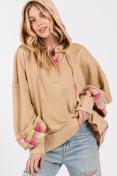 Plaid Print Mineral Washed Relaxed Hoodie Sage + Fig Croissant S