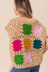 Granny Square Openwork Sweater Vest BiBi