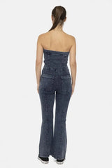 Cotton Blend Strapless Flared Jumpsuit Mono B