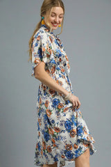 Floral Print Flutter Sleeve Dress Umgee