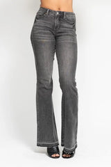 Mid Rise Tummy Control Washed Gray Release Hem Flare Jeans Judy Blue