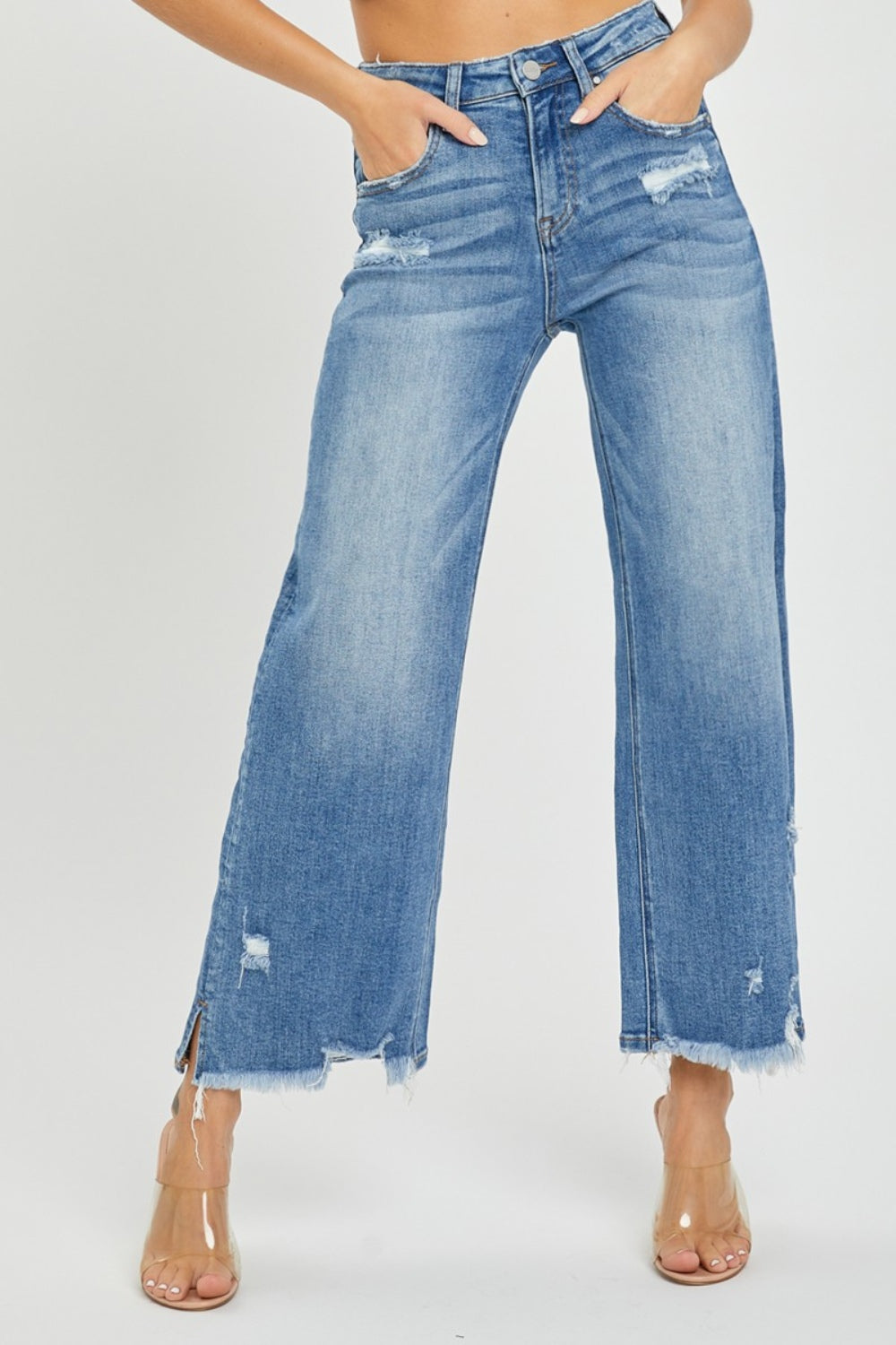 High Rise Side Slit Raw Hem Cropped Jeans Risen Medium 0(24)