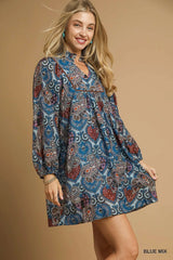 Boho Mix Paisley Babydoll Dress Umgee