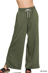 Scuba Drawstring Pants ZENANA DK OLIVE S