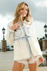 Snap Down Peplum Washed Shirt BiBi