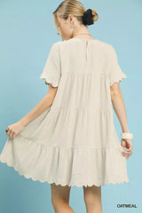 Linen Tiered Babydoll Dress with Ruffle Sleeves Umgee