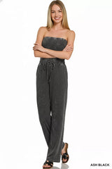 Zenana Acid Washed Strapless Tube Top Jumpsuit Trendsi
