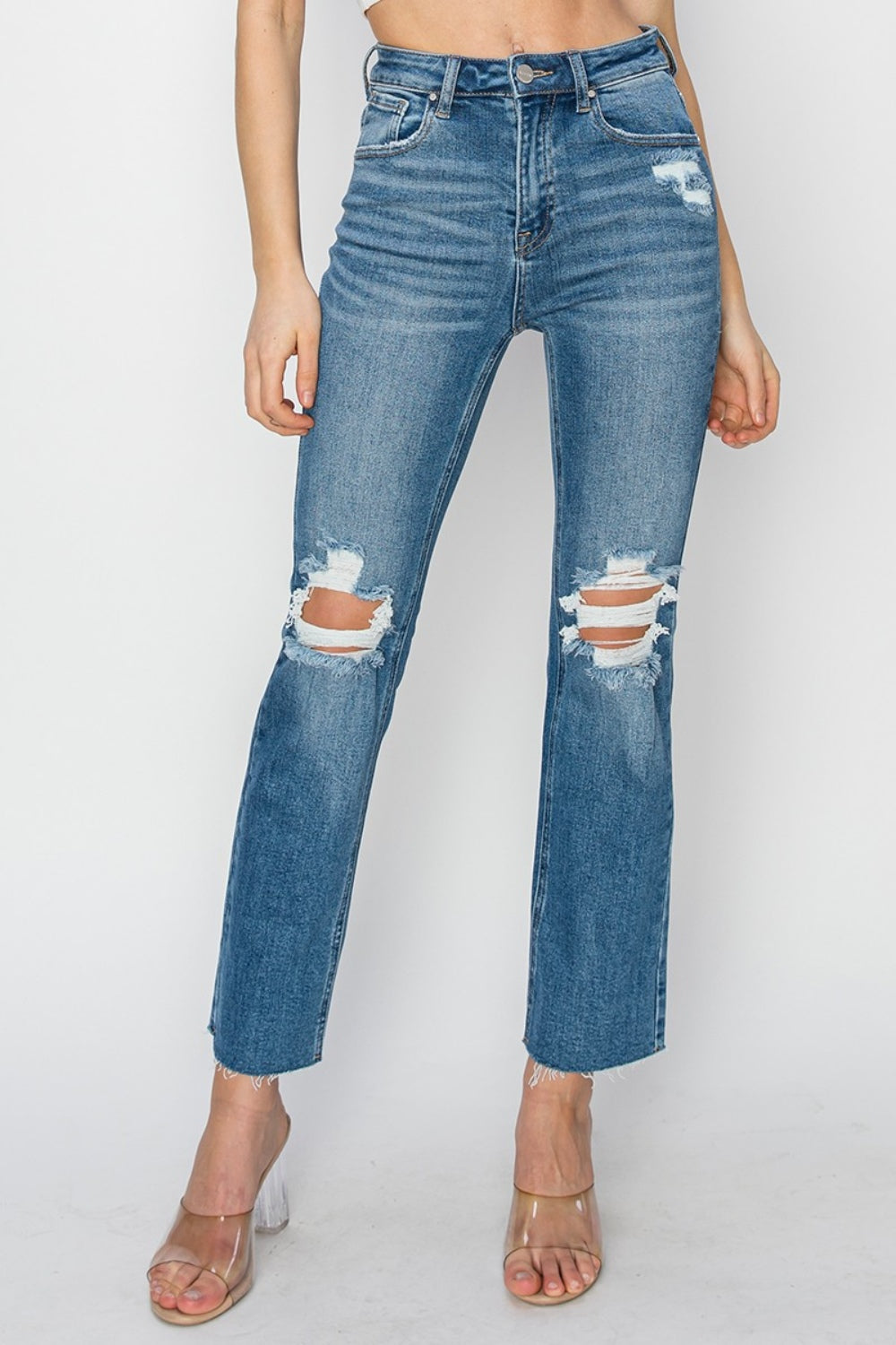 High Rise Distressed Ankle Jeans Risen Medium 0(24)