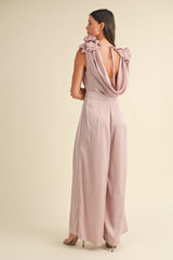 3D Floral Applique Deep Cowl Neck Jumpsuit Mable