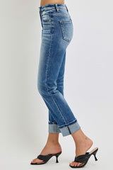 High Rise Crop Straight Roll Up Jeans Risen