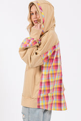 Plaid Print Mineral Washed Relaxed Hoodie Sage + Fig