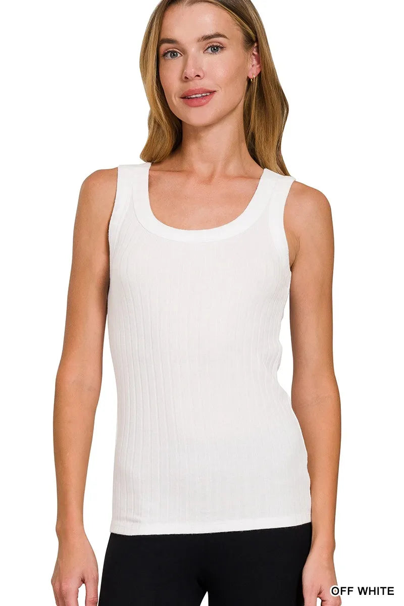 Melange Rib Tank Top ZENANA OFF WHITE S