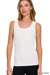 Melange Rib Tank Top ZENANA OFF WHITE S