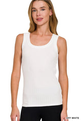 Melange Rib Tank Top ZENANA OFF WHITE S