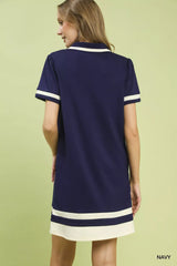Striped Contrast Short Sleeve Shift Dress Umgee