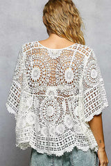 V-Neck Crochet Top with Scalloped Hem POL