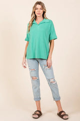 Ribbed Collared Neck Top BomBom