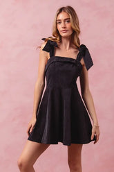 Fit and Flare Washed Frill & Bow Gameday Dress So Me BLACK L