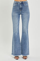 High Waist Raw Hem Flare Jeans Risen