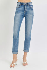 High Rise Cropped Roll Up Jeans Risen